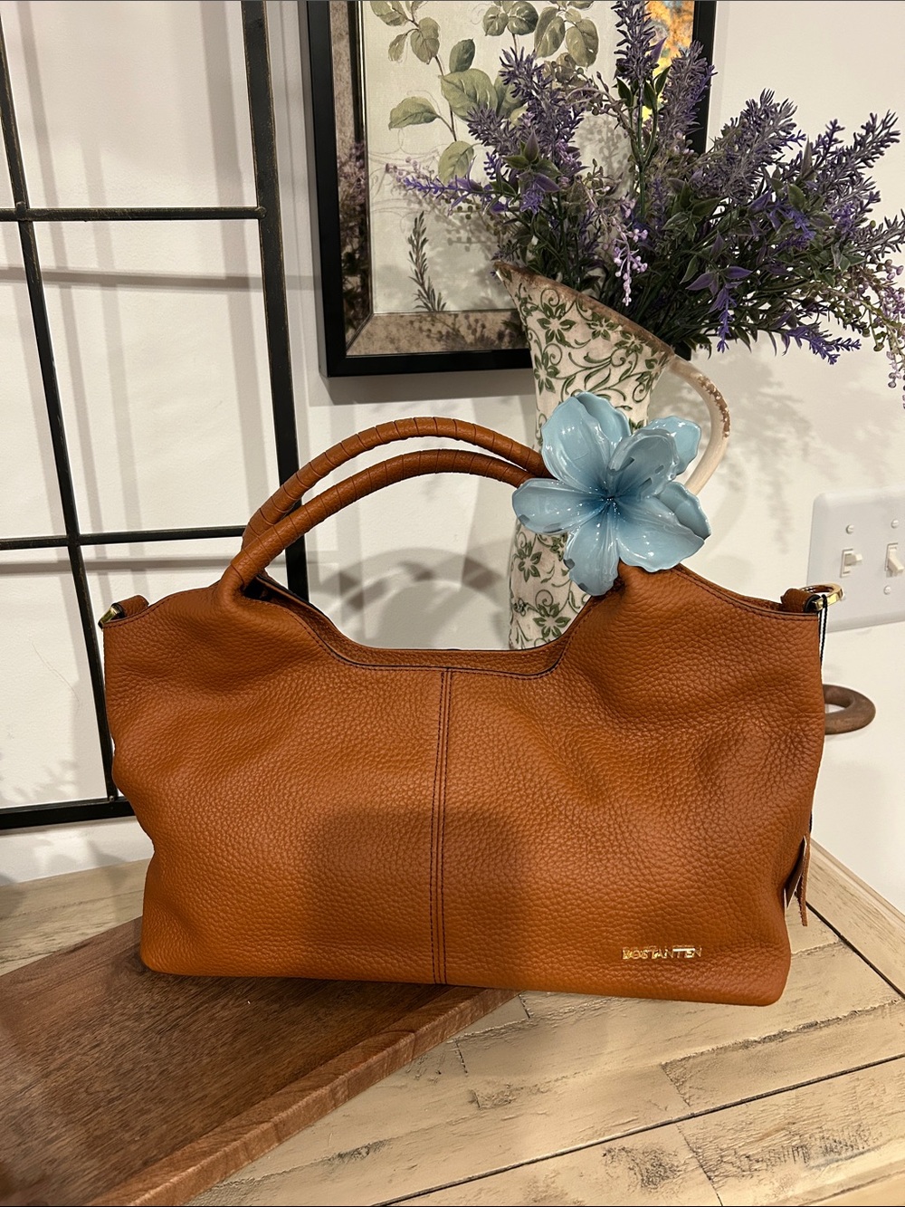 Bostanten Cognac Pebbled Leather Shoulder Bag